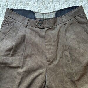 Ermenegildo Zegna‎ Brown Flannel Weight Wool Pleated Trousers 34x25 VTG